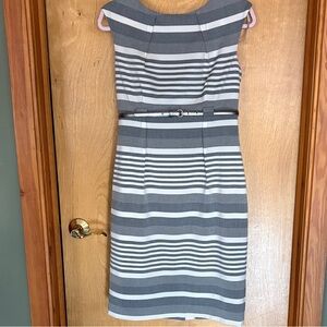 Calvin Klein Striped Gray and White Midi Dress
